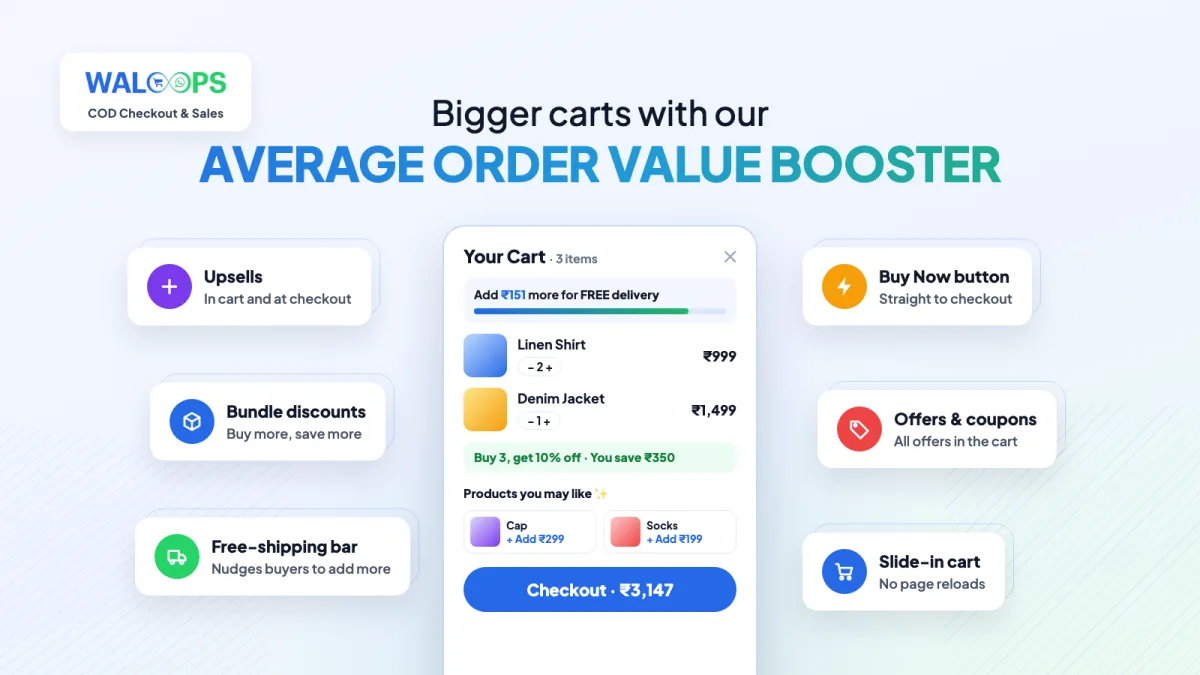 Slide-in cart with upsells, bundle discount and free-shipping bar